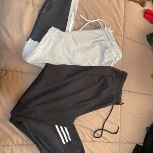 adidas Men's Black and Light Gray Sweatpants Duo